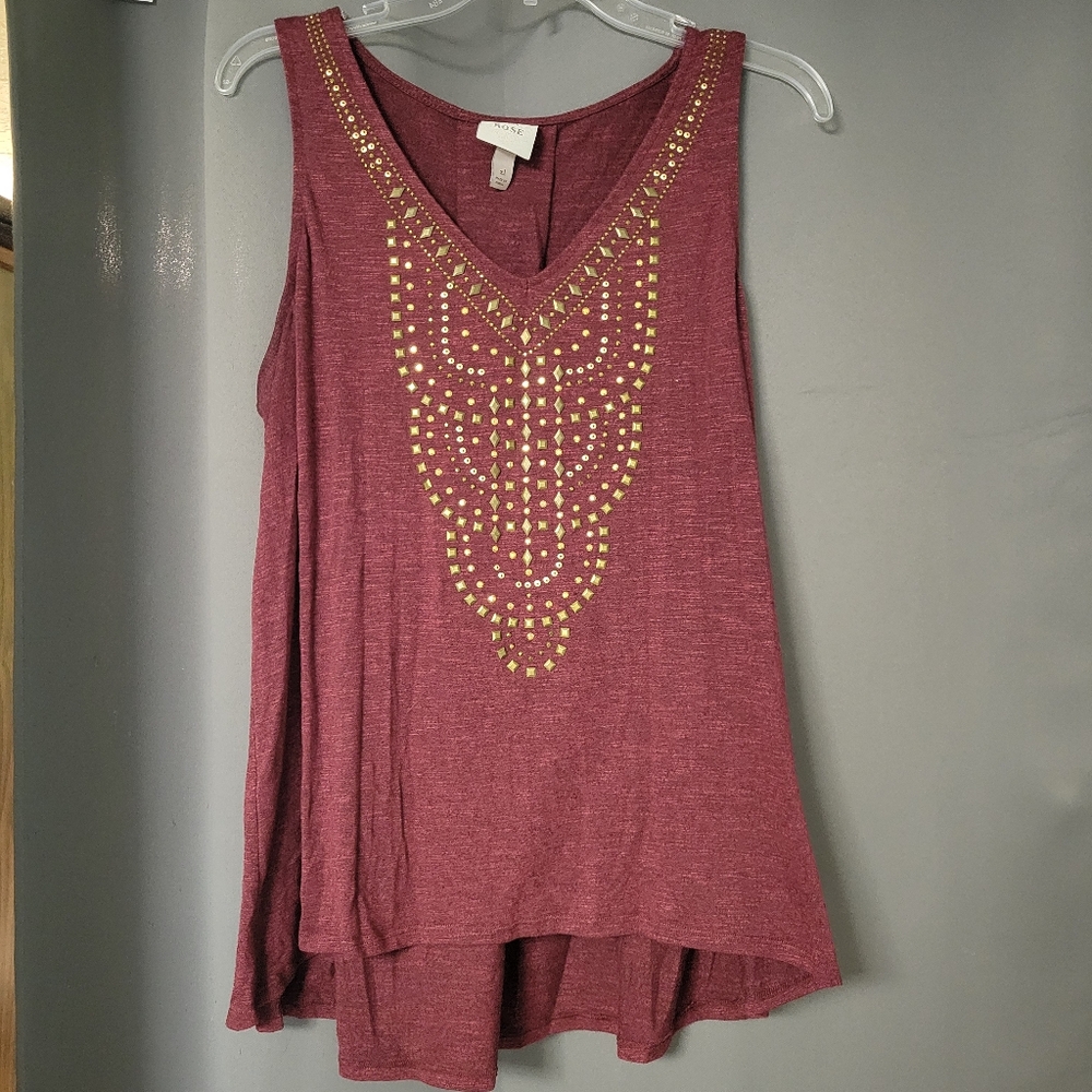 Gold and burgundy high low tank